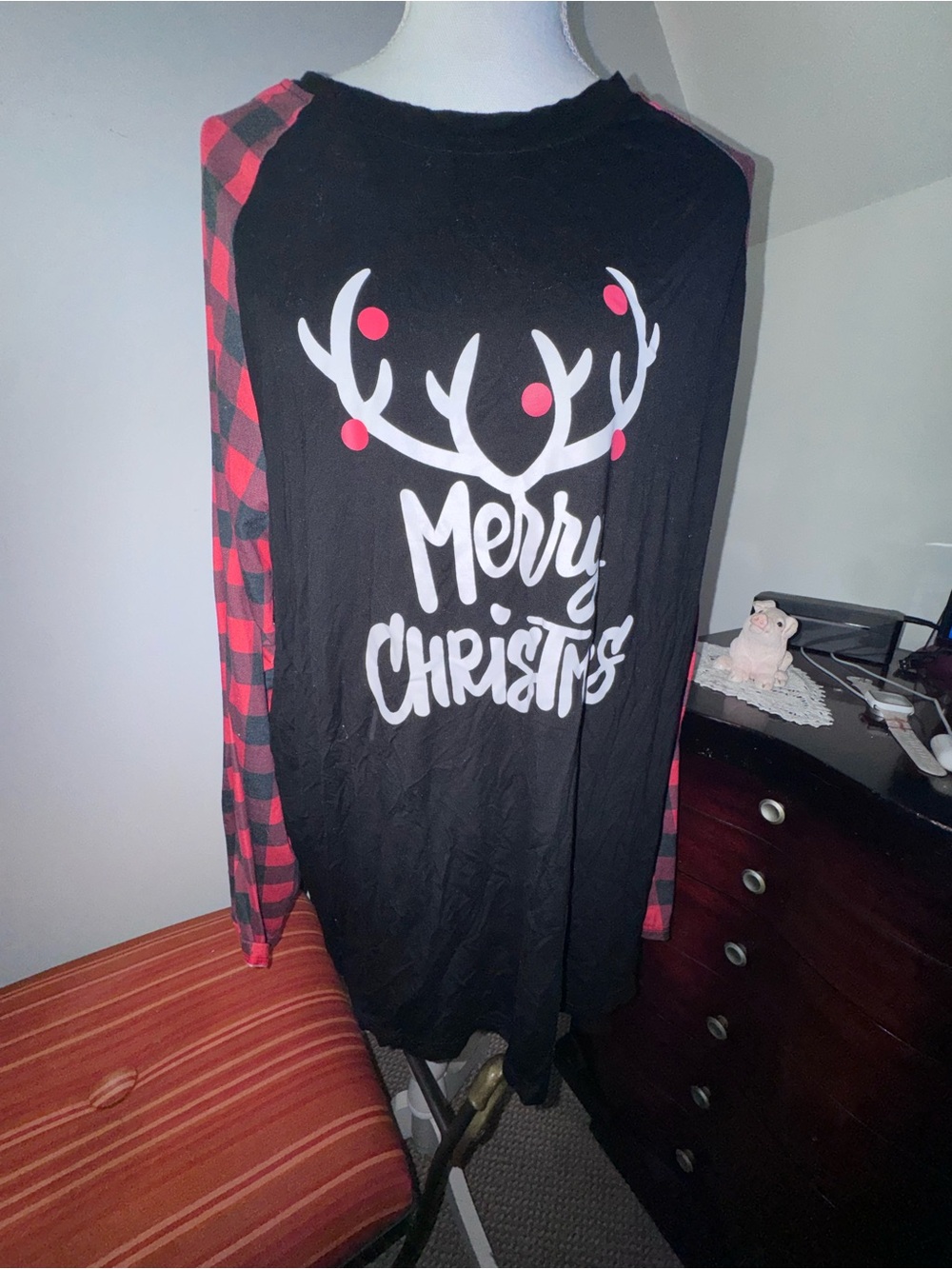 Merry Christmas Black & Red Plaid Holiday Tee